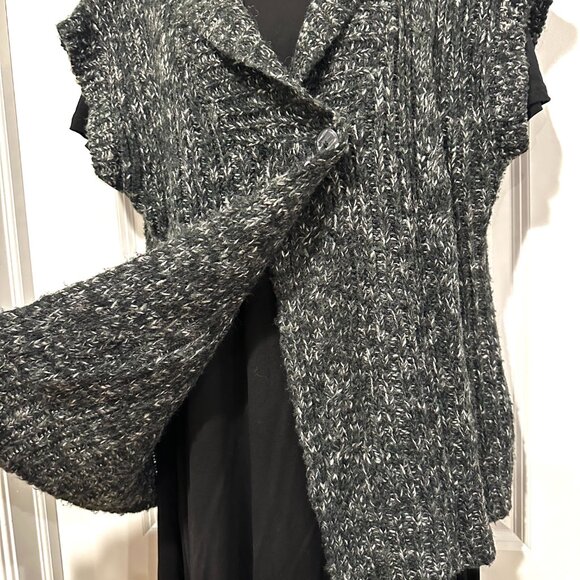Merona Black with Gary & White Speckled Cable Knit Sleeveless Cardi, Size XL - Picture 2 of 16